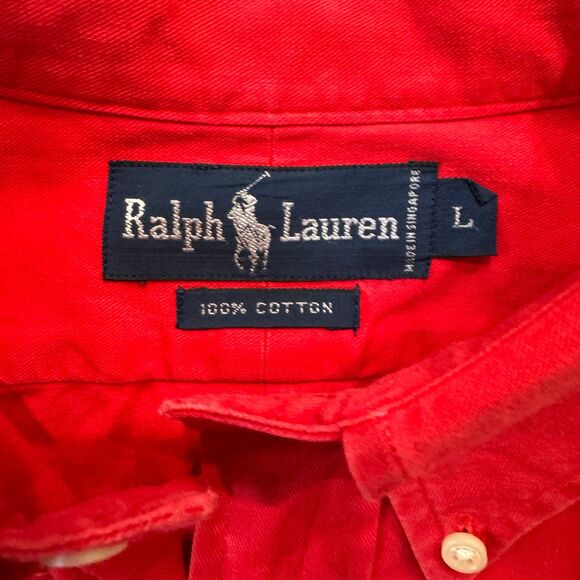 Rare Vintage POLO SPORT Ralph Lauren Spell Out USA Casual Shirt 90s Red L - Picture 2 of 6